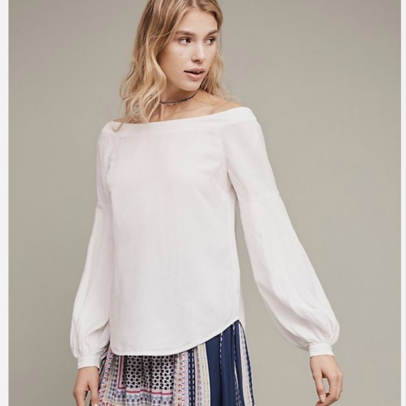 Anthropologie Floreat Poppie Bell White Cold Shoulder Blouson Sleeve Blouse SZ S - Picture 1 of 14